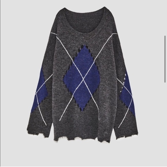 Zara Knit Diagonal Ripped Sweater - Picture 3 of 3
